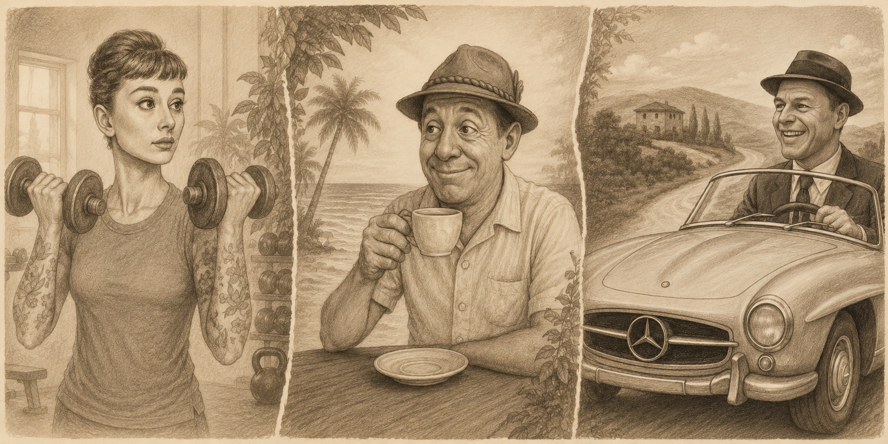 Ilustração em estilo pergaminho com os arquétipos do projeto Marini Mood